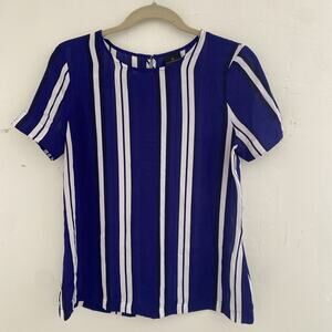 Worthington Top Womens XS Blue Striped Blouse SS Career Lightweight Relaxed Fit